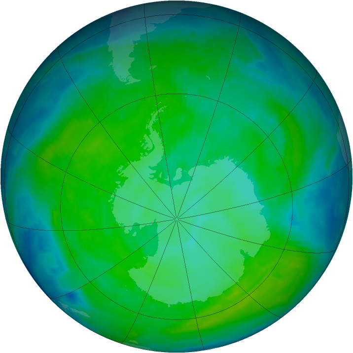 Antarctic ozone map for 31 December 1996